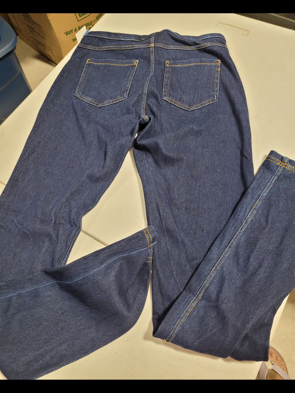 Simply Vera Vera Wang navy denim pants with gold stitch accents - Picture 3 of 4